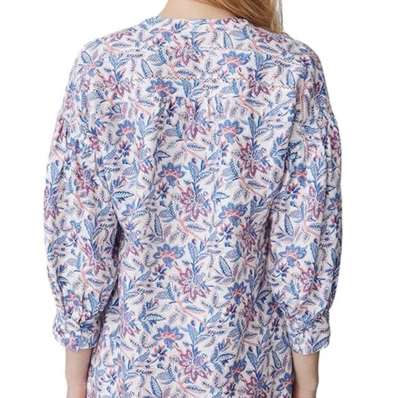 J. McLaughlin NWT Size M Blue & Pink Floral 3/4  Sleeve 100% Linen Dress (0687) - Picture 2 of 13